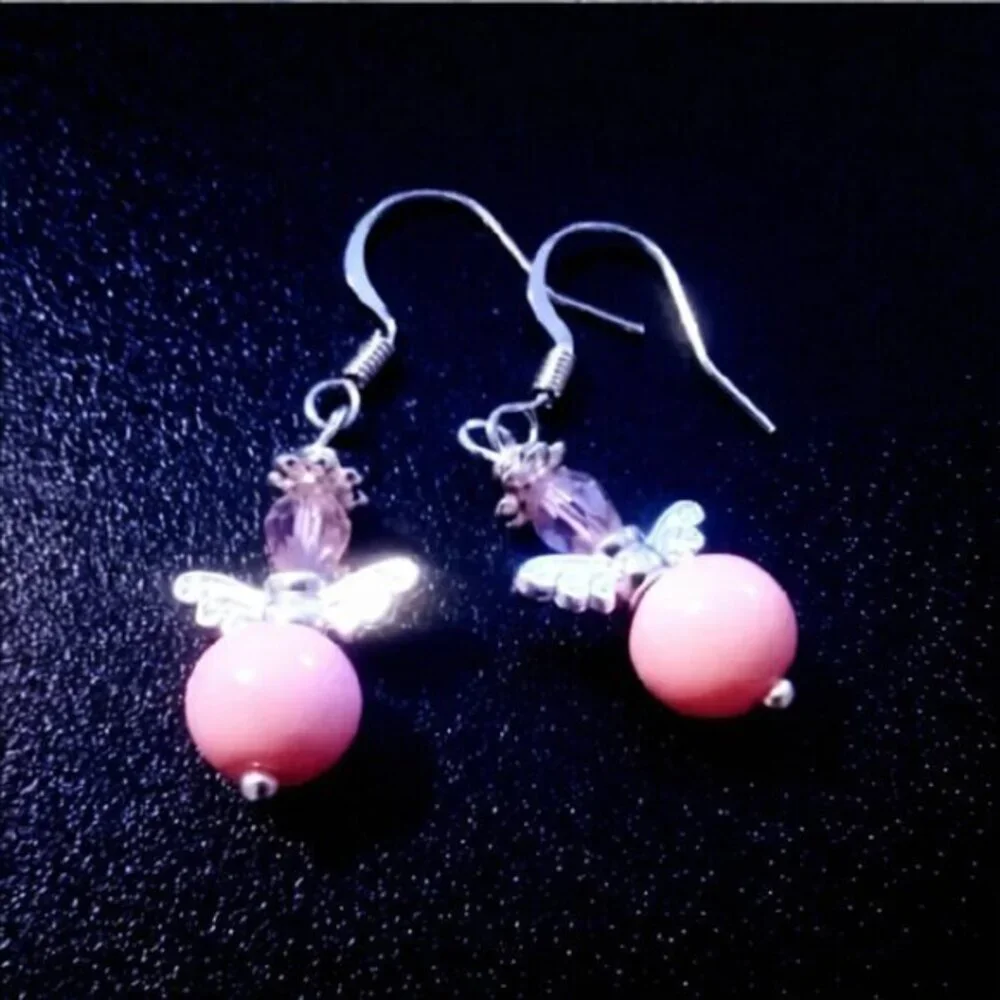 Cute Guardian Angel Earrings! Pink Angels Wings! Playful Blessings for any Age!